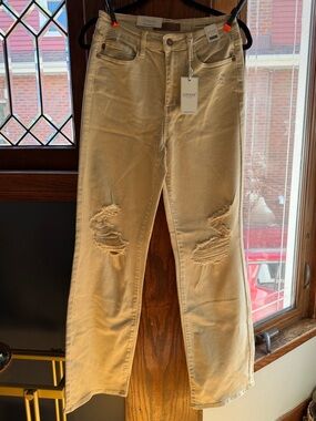 Judy Blue High Waist Distressed Jeans Garment Dyed Tan Size 7/28 NWT